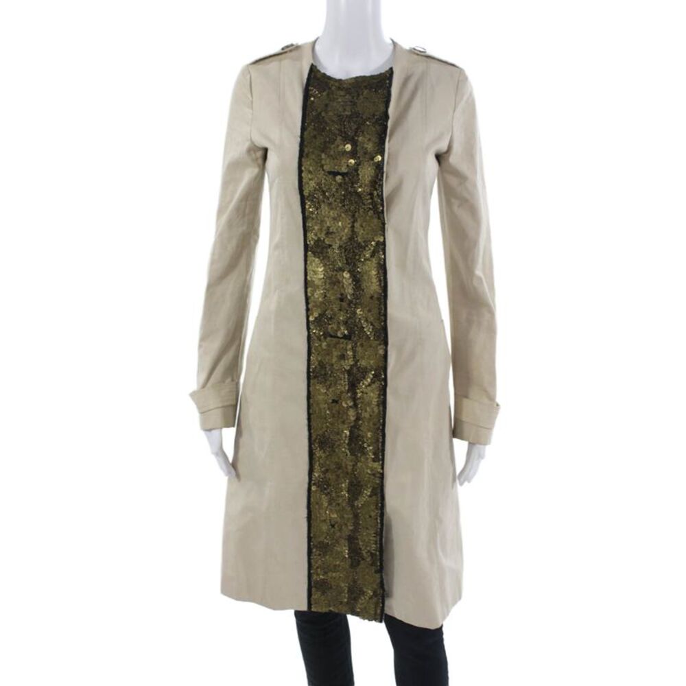 Gryphon New York Womens Trench Coat Beige Cotton Button Long Sleeve Size XS